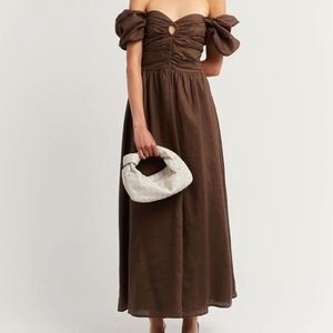 DISSH MALIK CHOCOLATE LINEN MIDI DRESS BROWN 8